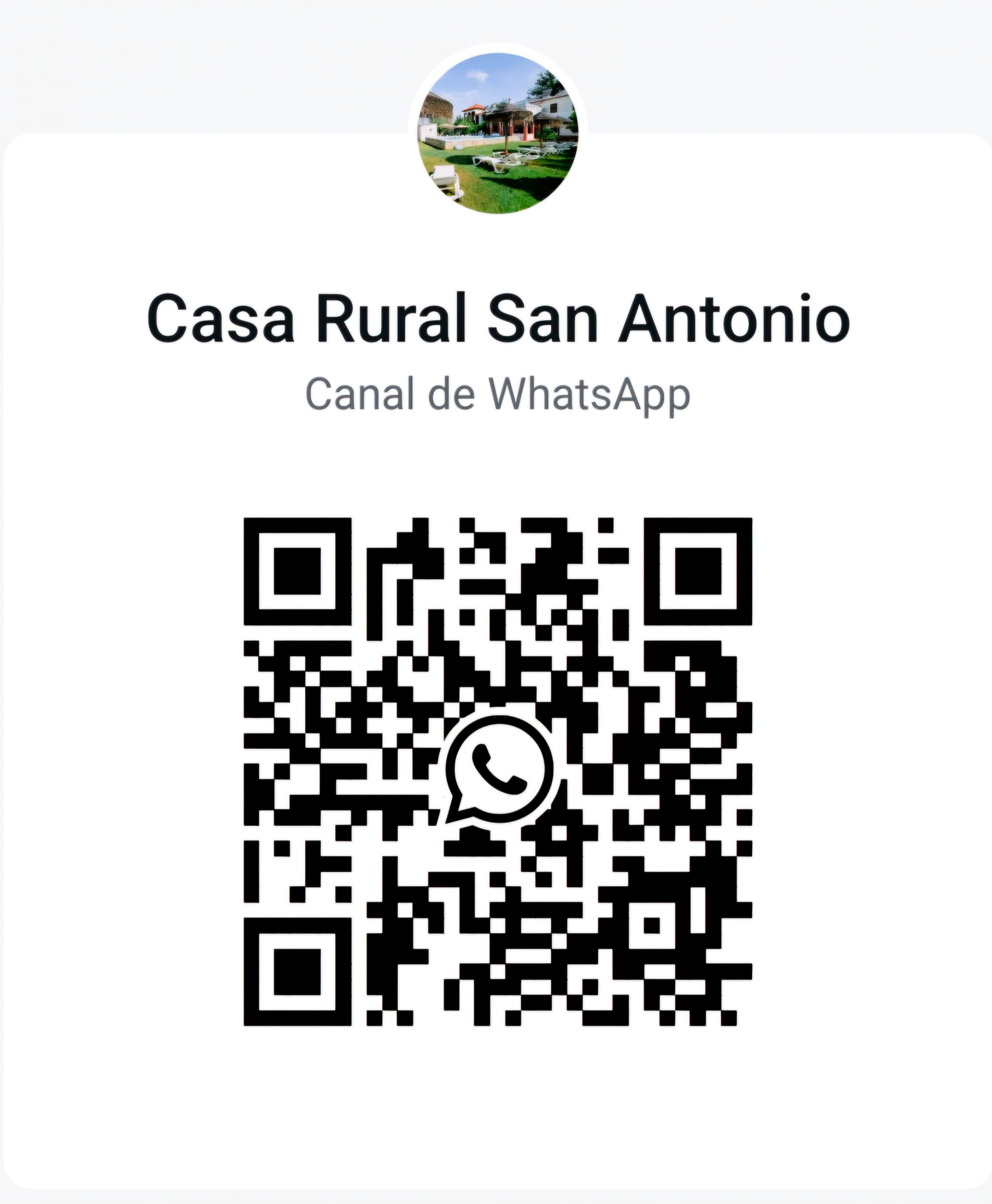 QR-canal-de-wasap Imagen de la web de la Casa rural San Antonio, ubicada en la sección ”Únete a nuestro canal de WhatsApp”, ubicado en la página de inicio. - casaruralsanantonio.es